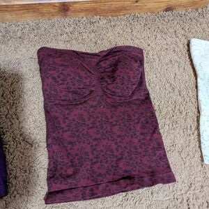 Fashion Forms Burgundy Strapless Top with Black Floral Design